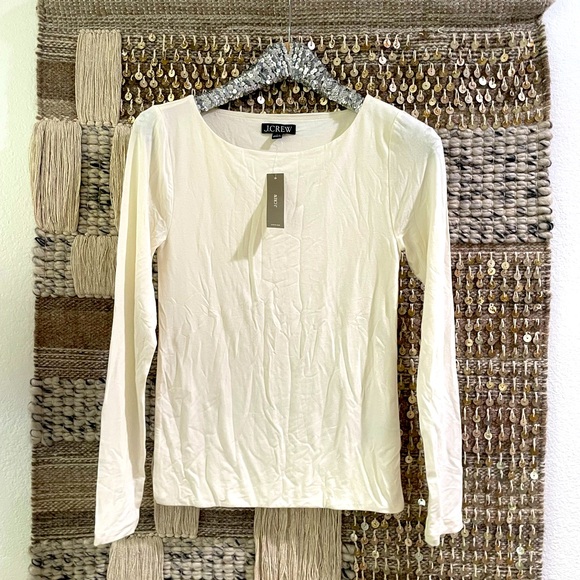 🤍 NWT J Crew high scoop neck long sleeve tee sz S - Picture 1 of 5